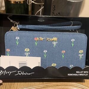 Betsey Johnson Denim Floral Wristlet Wallet